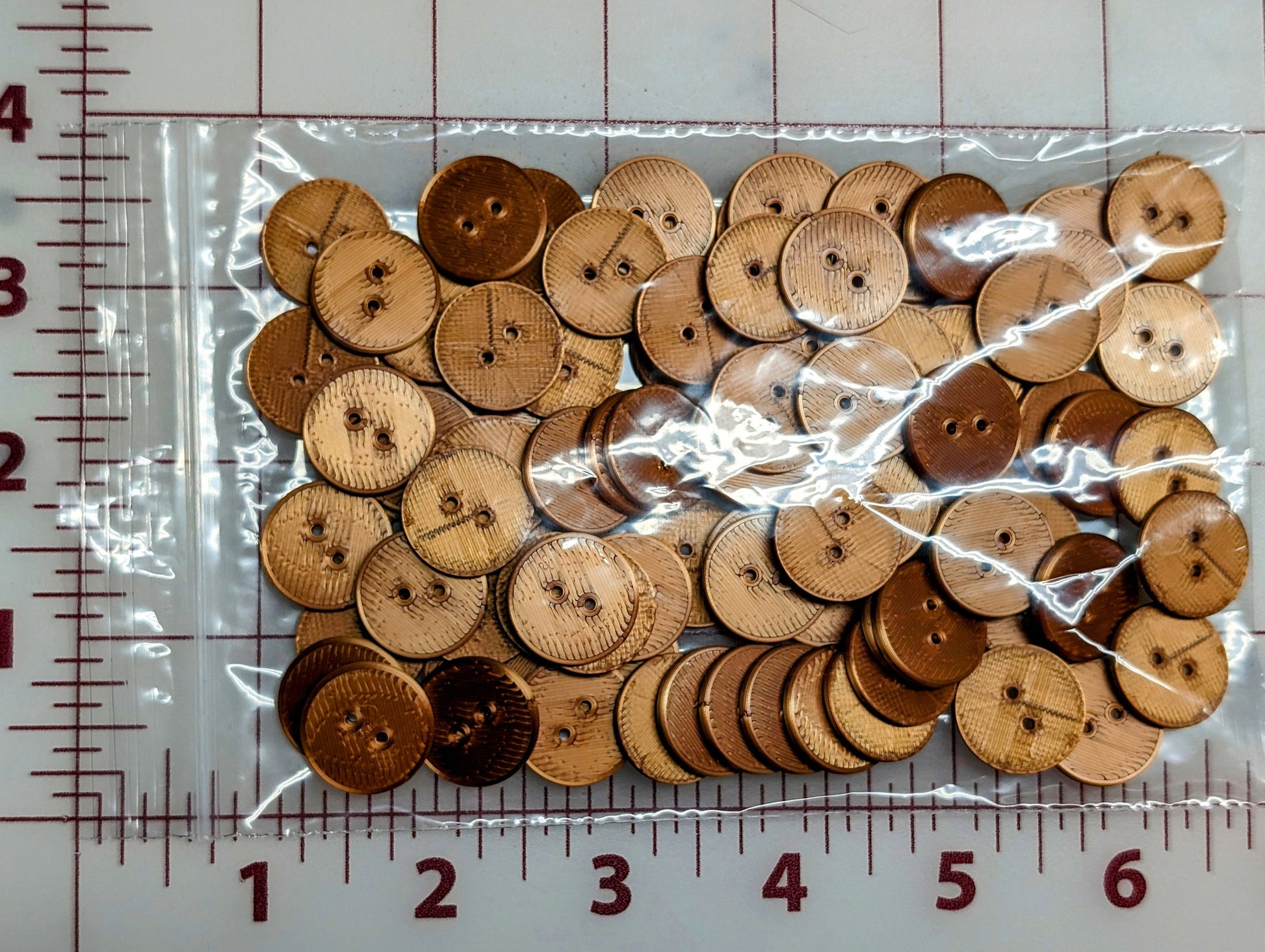 3D Printed Buttons - Copper Plastic 5/8", 3/4", 1", 100 Per