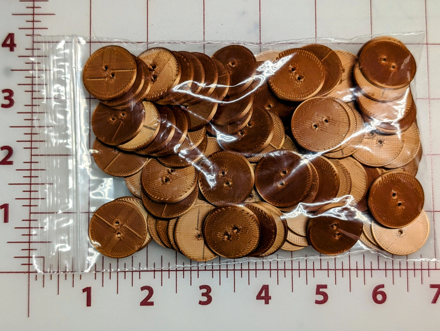 3D Printed Buttons - Copper Plastic 5/8", 3/4", 1", 100 Per