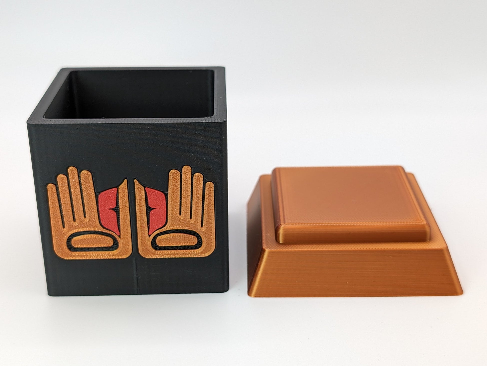 3D Printed Bentwood Style Boxes with Healing Hand Design - Black/Copper