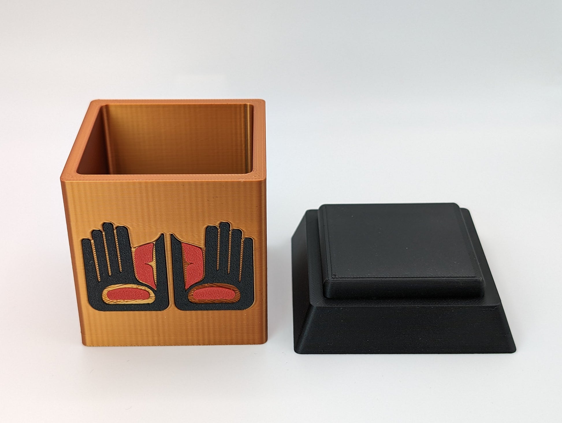 3D Printed Bentwood Style Boxes with Healing Hand Design - Black/Copper